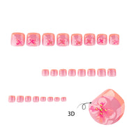 Peach French Tip Flower Accent Press-On Toenails