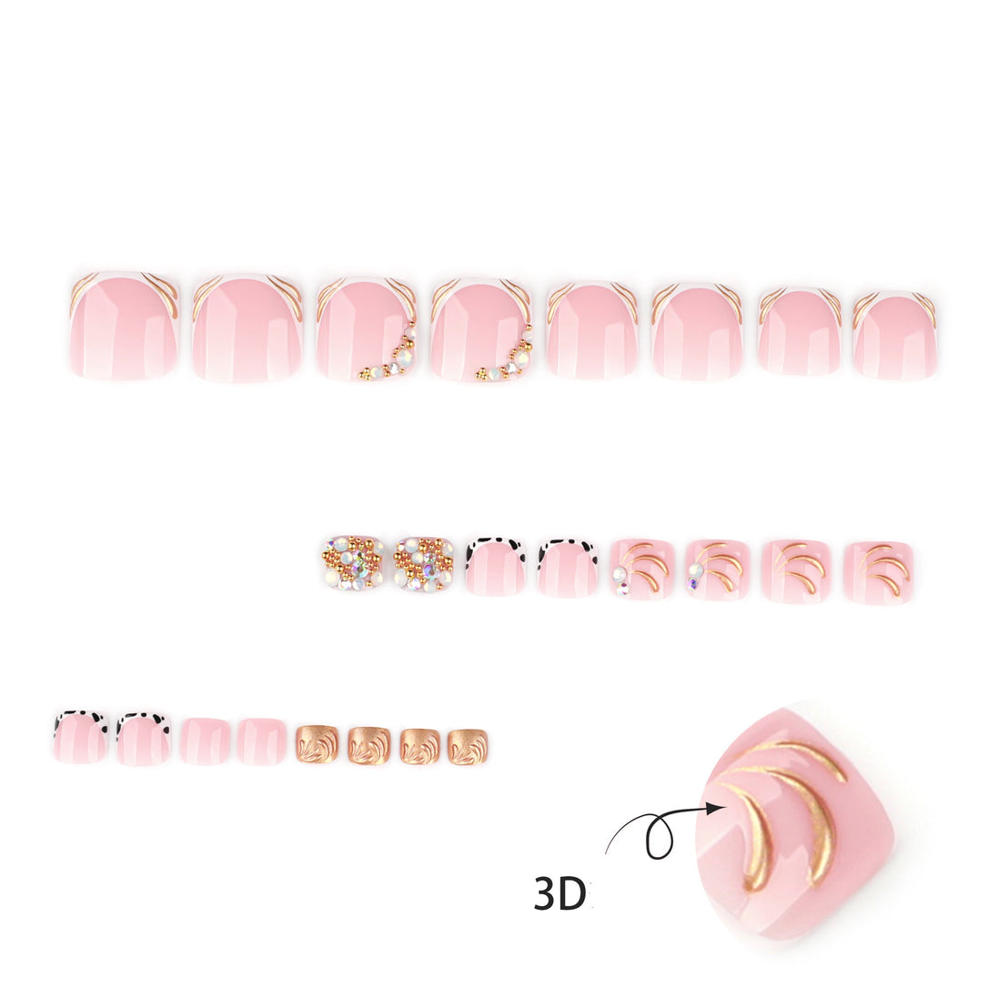 Gold Wire French Tip Press-On Toenails