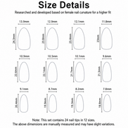 Christmas Mix Candy Cane Holly Berry Silver Glitter Press-On Nails Size Chart