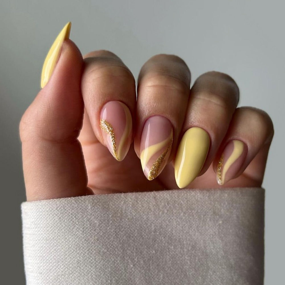 Lemon Sorbet Swirl Press-On Nails