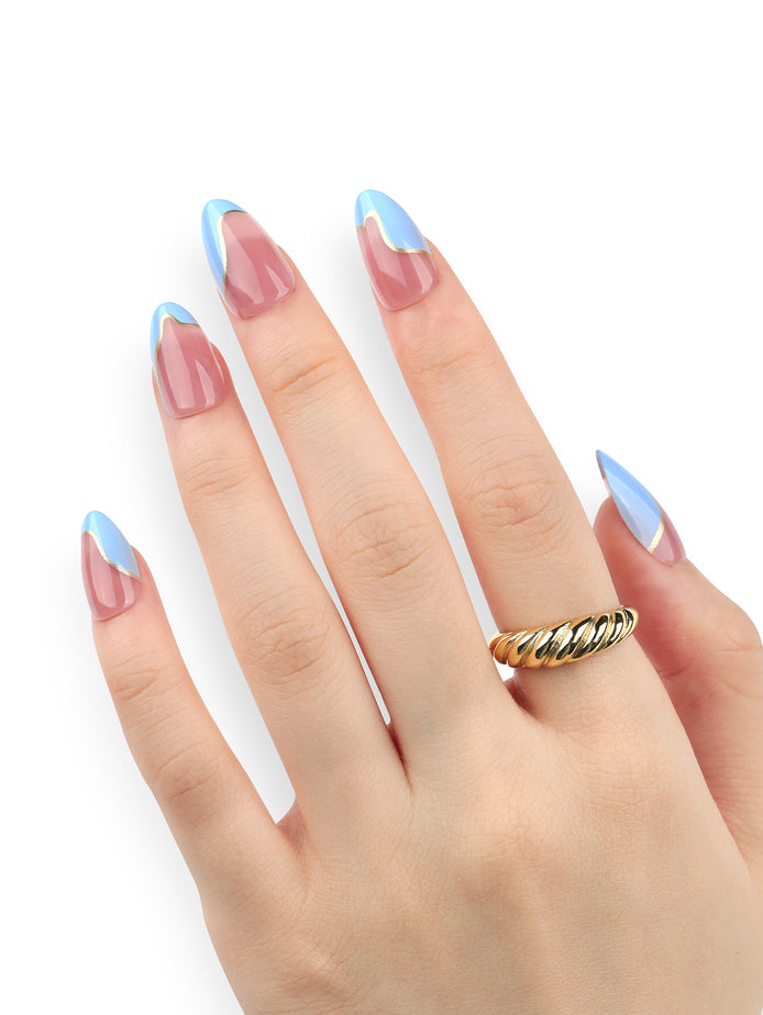 Baby Blue ice cream drip French Tip Press-On Nails