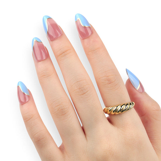 Baby Blue ice cream drip French Tip Press-On Nails