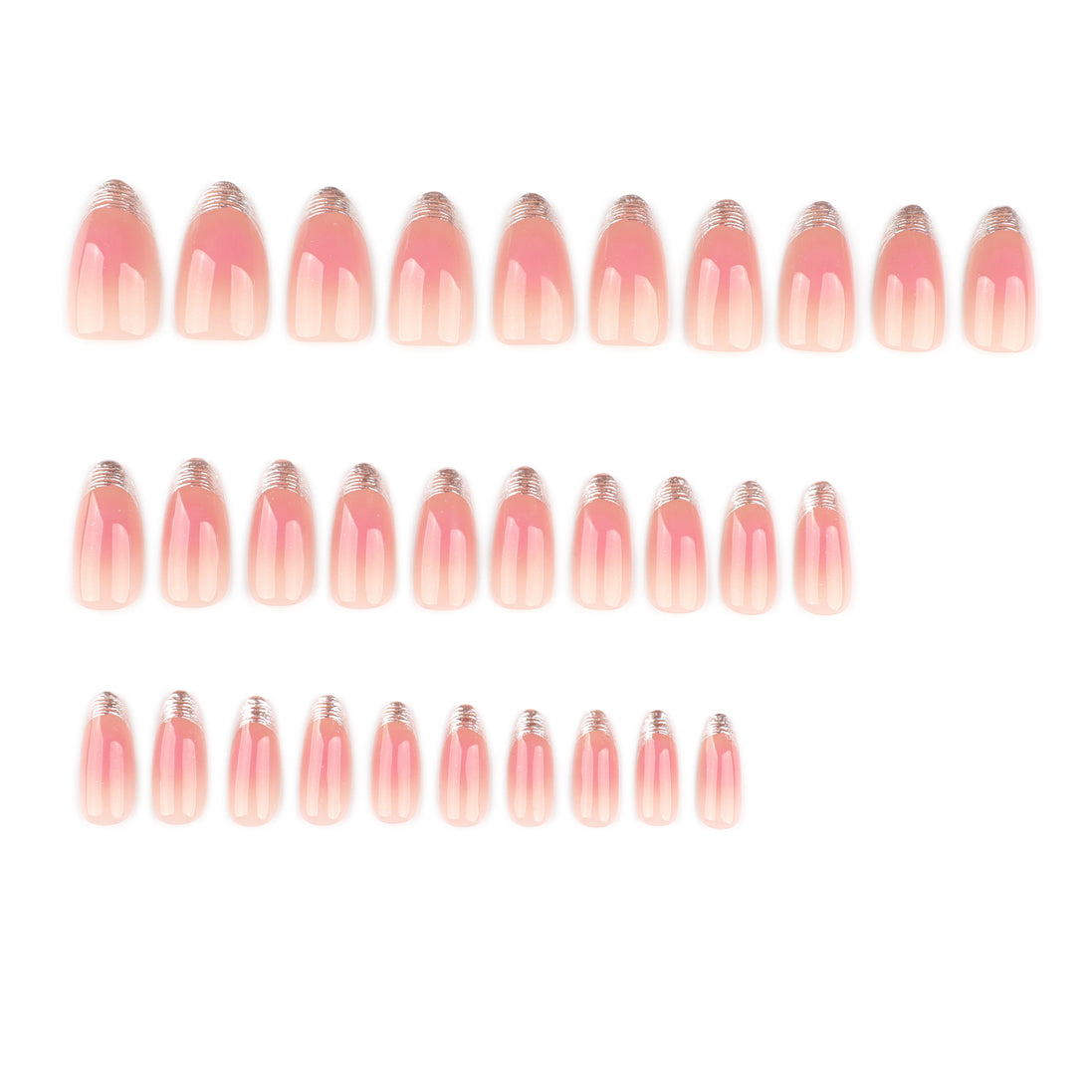 Rose Pink with Silver French Accent Press-On Nails