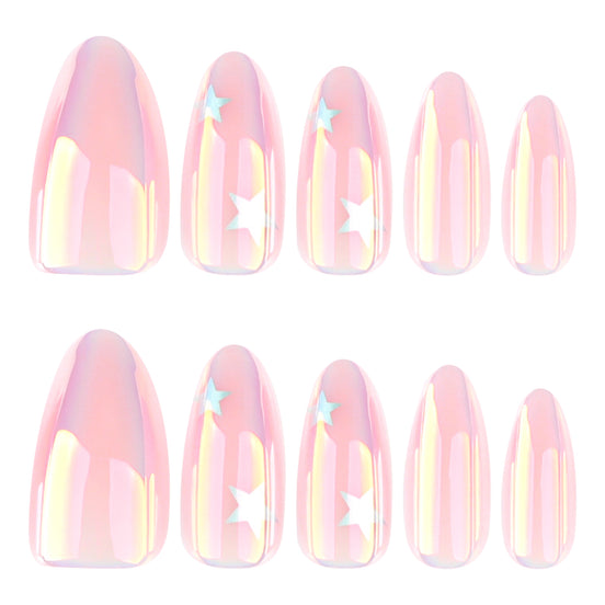 Iridescent Pink Star Press-On Nails
