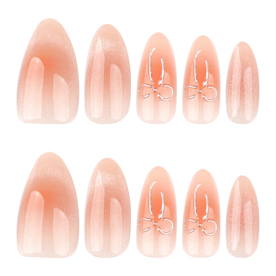 Peach Glow Bow Accent Press-On Nails