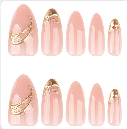 Blush Nude Gold Chrome French Press-On Nails