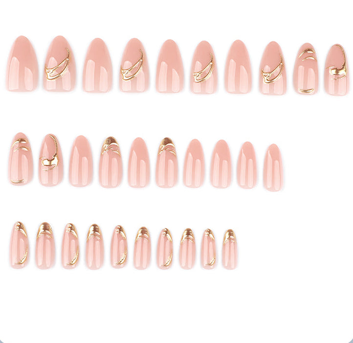 Blush Nude Gold Chrome French Press-On Nails
