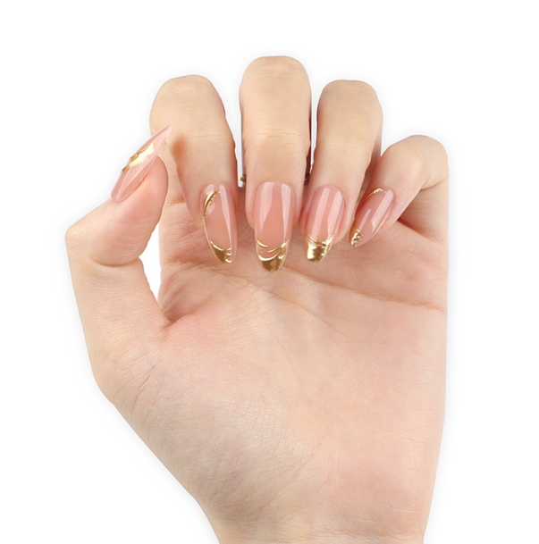 Blush Nude Gold Chrome French Press-On Nails