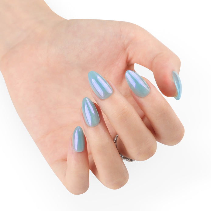 Teal Chrome Press-On Nails
