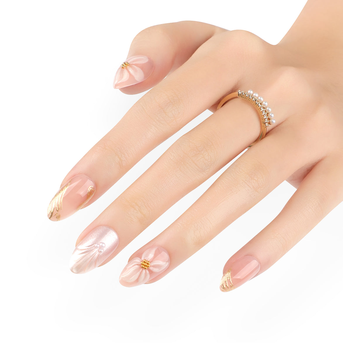 Blush Gold Floral Press-On Nails