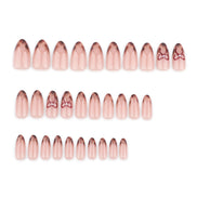 Nude Brown Smoke Tip Red Bow Pearl Press-On Nails