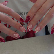 Deep Crimson Floral Nude French Tip Press-On Nails