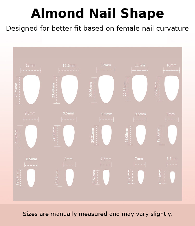 Deep Crimson Floral Nude French Tip Press-On Nails Size Chart