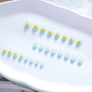 Nude Baby Blue French Tip Yellow Plumeria Flower Press-On Nails