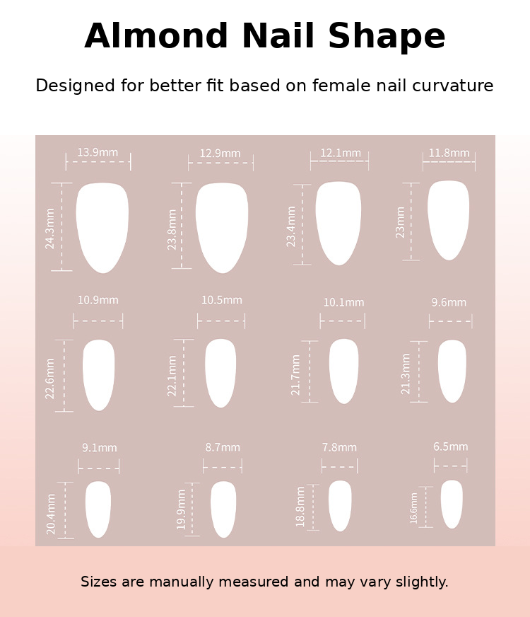 Nude Baby Blue French Tip Yellow Plumeria Flower Press-On Nails Size Chart