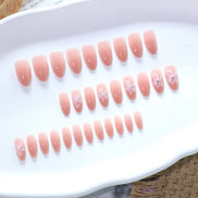 Sheer Nude Pink 3D Sakura Flower Rhinestone Press-On Nails