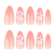 Sheer Nude Pink 3D Sakura Flower Rhinestone Press-On Nails
