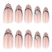 Nude Polka Dot Black Lace Bow French Tip Press-On Nails