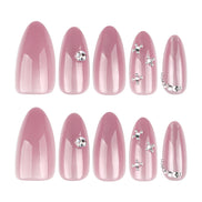 Dusty Pink Pearl Silver Crystal Press-On Nails