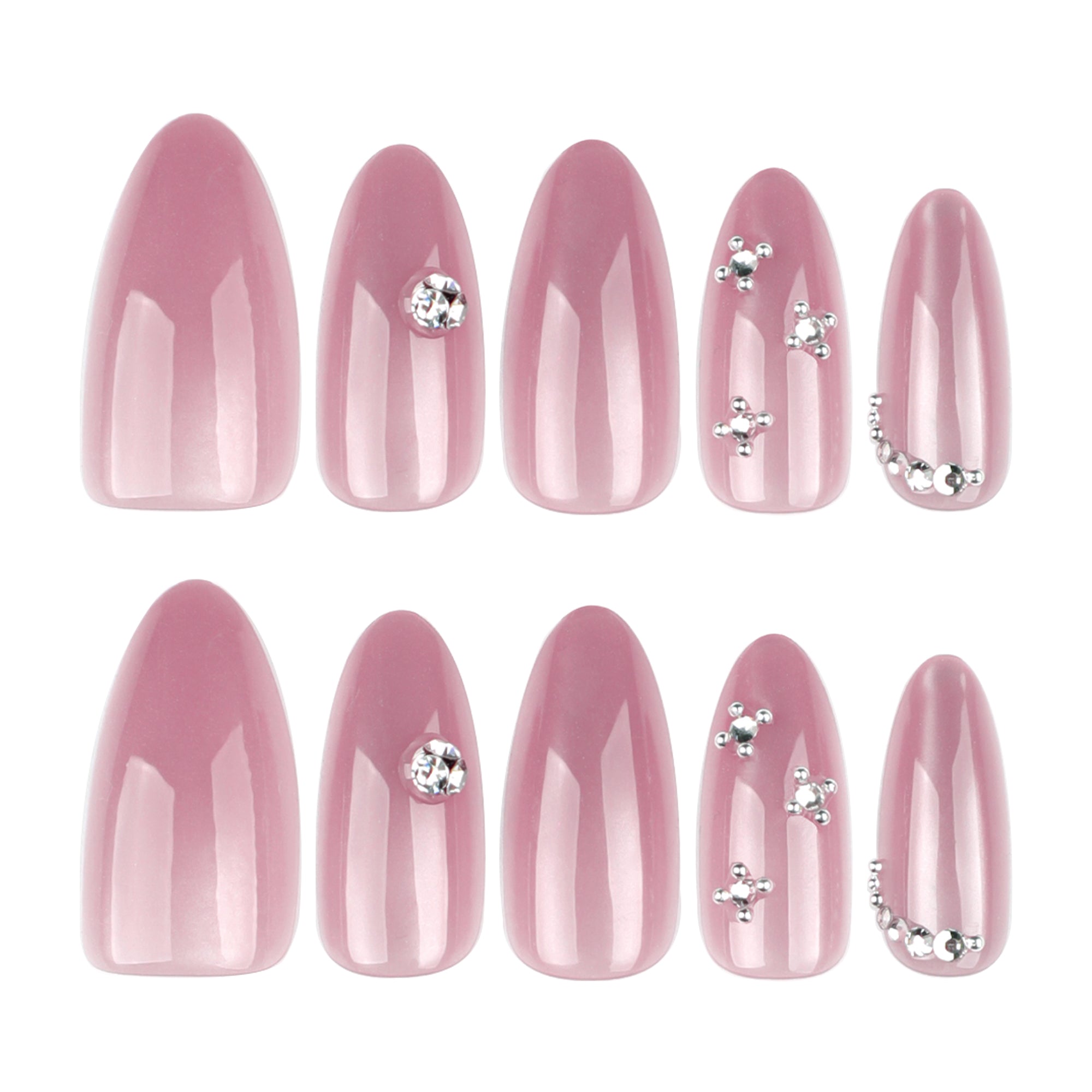 Dusty Pink Pearl Silver Crystal Press-On Nails