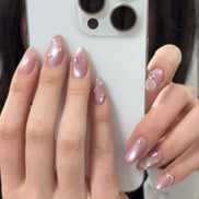 Dusty Pink Pearl Silver Crystal Press-On Nails