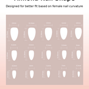 Dusty Pink Pearl Silver Crystal Press-On Nails Size Chart