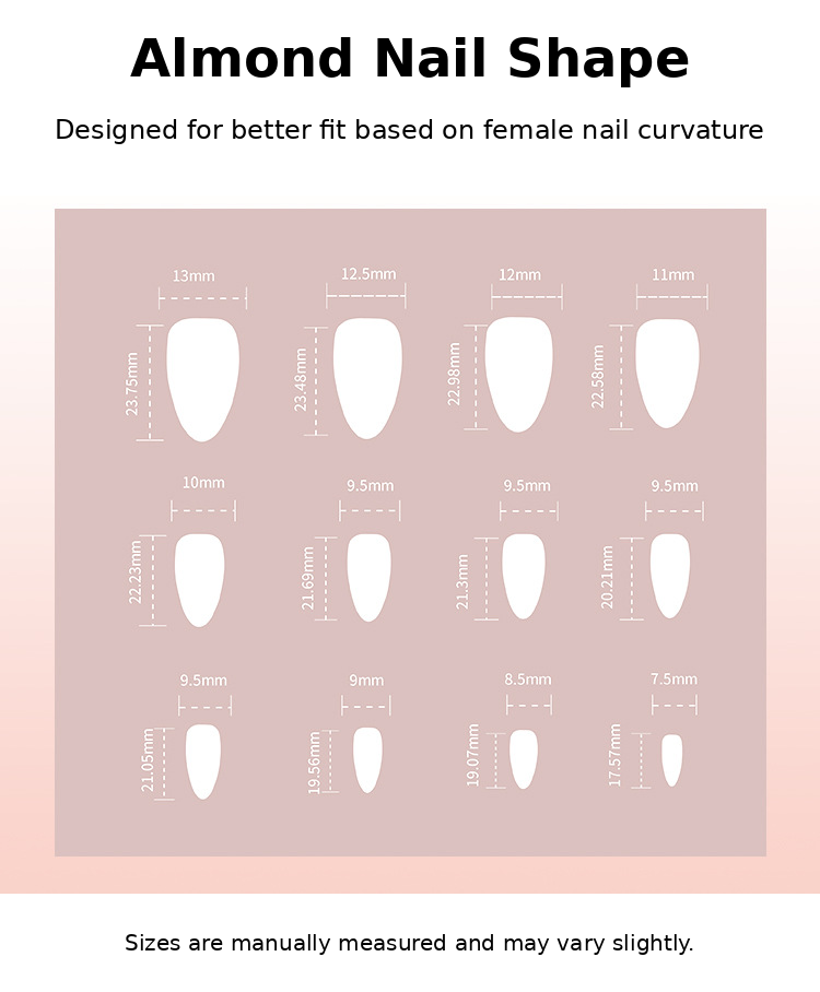 Rose Gold Chrome Press-On Nails Size Chart