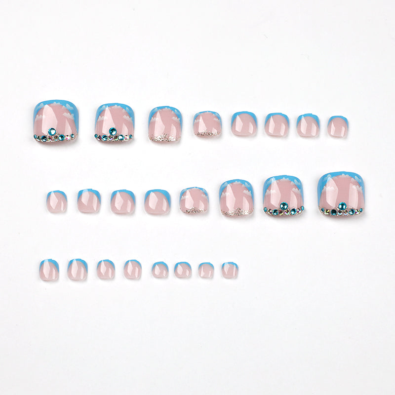 Sky Blue Cloud French Tip Press-On Toenails