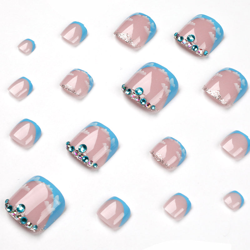 Sky Blue Cloud French Tip Press-On Toenails