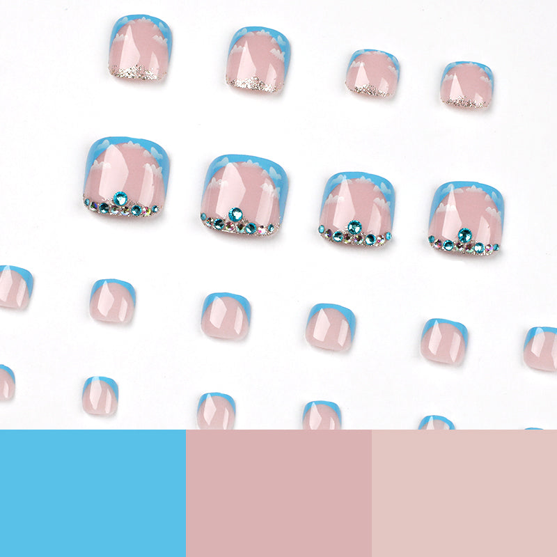 Sky Blue Cloud French Tip Press-On Toenails