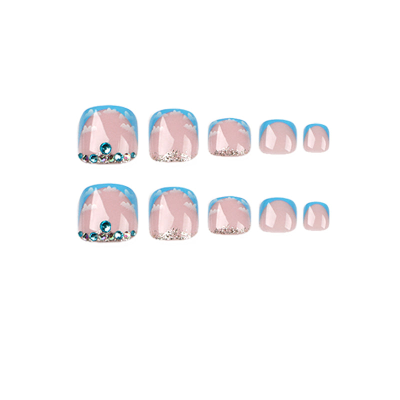 Sky Blue Cloud French Tip Press-On Toenails