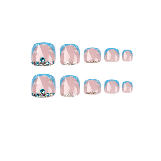 Sky Blue Cloud French Tip Press-On Toenails