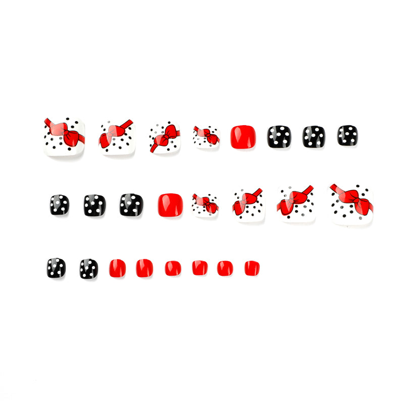 Red Bow Polka Dot Press-On Toenails