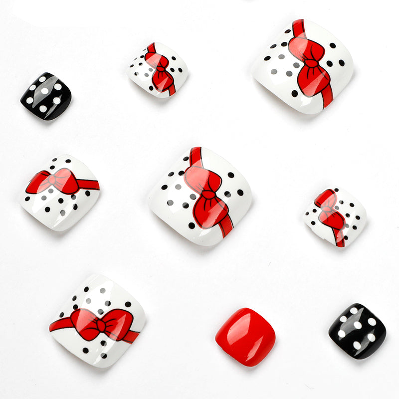 Red Bow Polka Dot Press-On Toenails