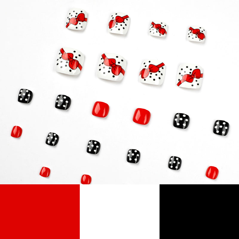 Red Bow Polka Dot Press-On Toenails