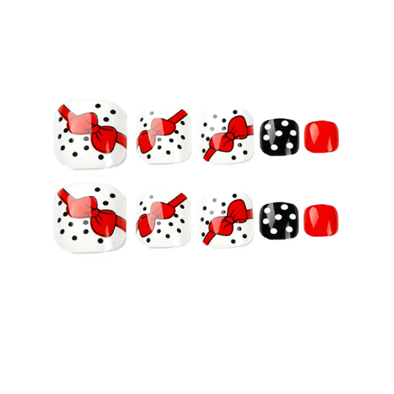 Red Bow Polka Dot Press-On Toenails