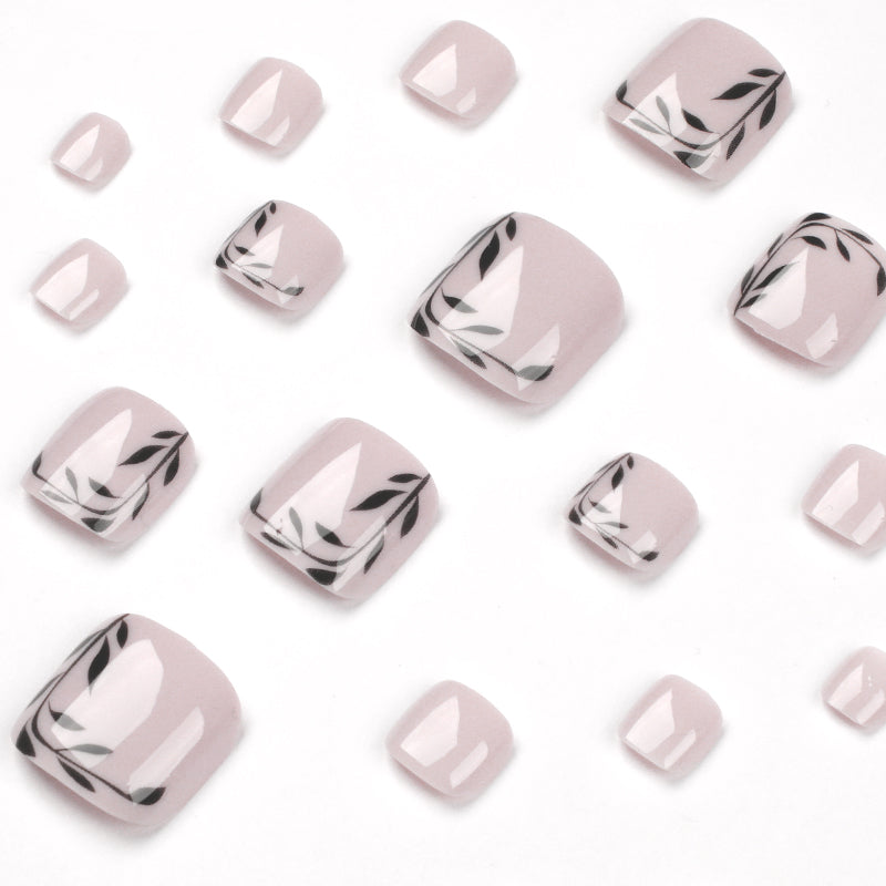 Black Vine French Tip Press-On Toenails