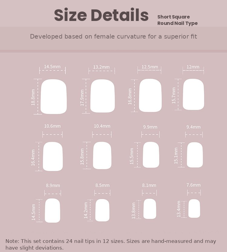 Sheer Milky White Pearl Gloss Short Press-On Nails Size Chart