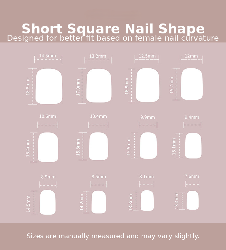 Soft Baby Pink Gloss Press-On Nails Size Chart