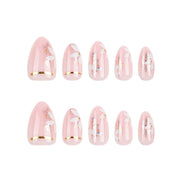 Baby Pink Butterfly Silver Glitter Gold Stripe Press-On Nails