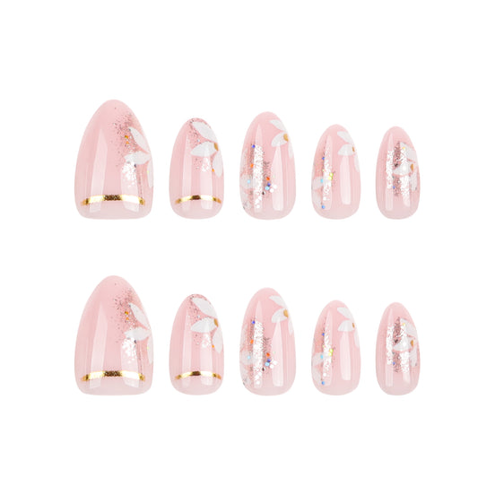 Baby Pink Butterfly Silver Glitter Gold Stripe Press-On Nails