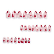 Nude Cream Red Star Crystal Accent Press-On Nails