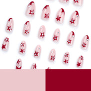 Nude Cream Red Star Crystal Accent Press-On Nails