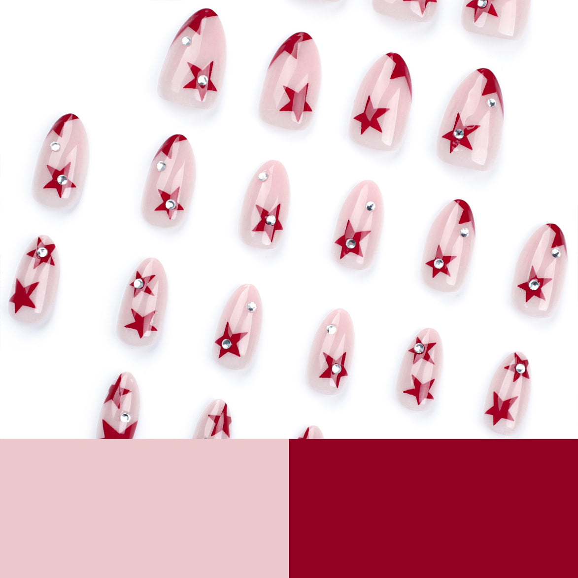 Nude Cream Red Star Crystal Accent Press-On Nails