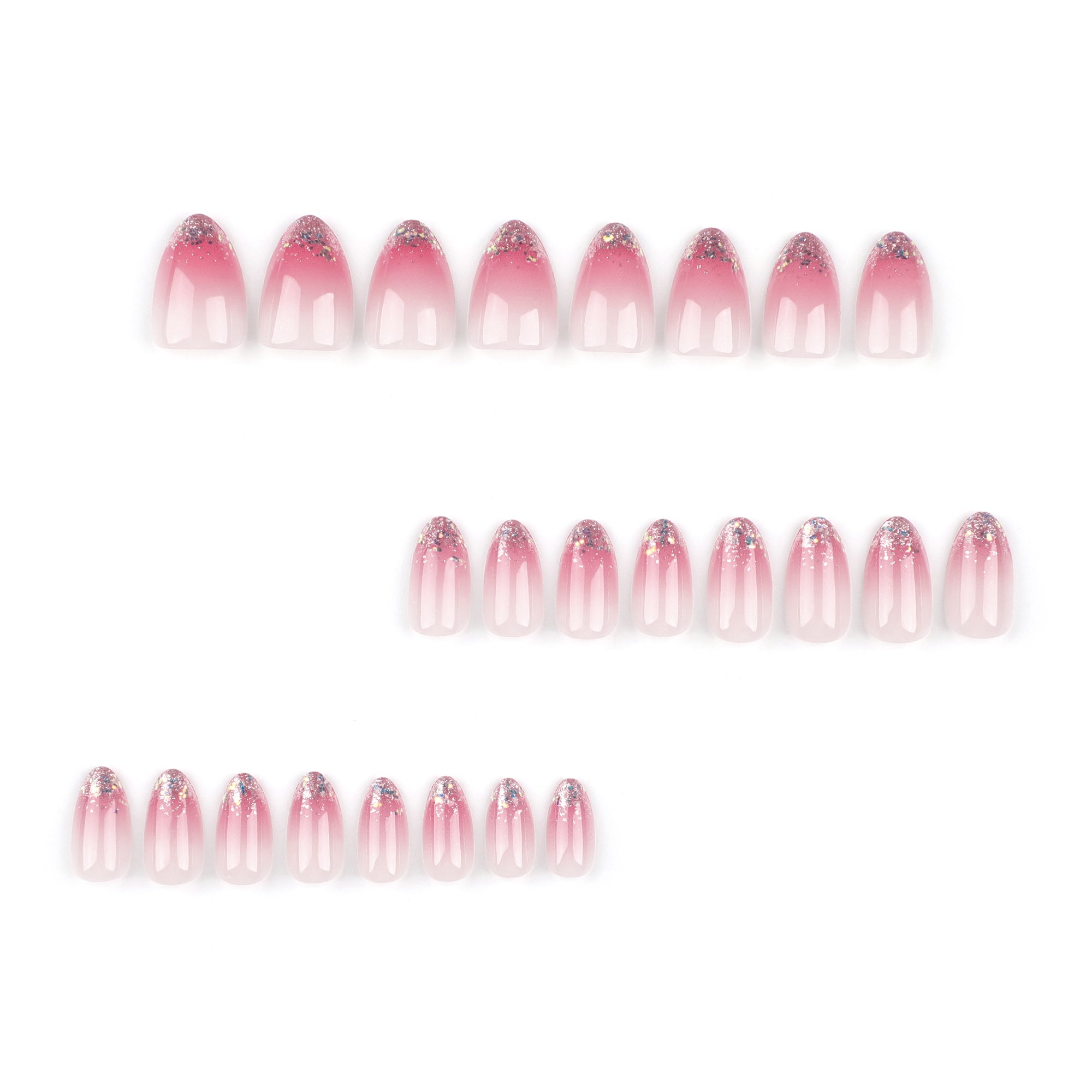Pink White Ombre Holographic Glitter Tip Press-On Nails