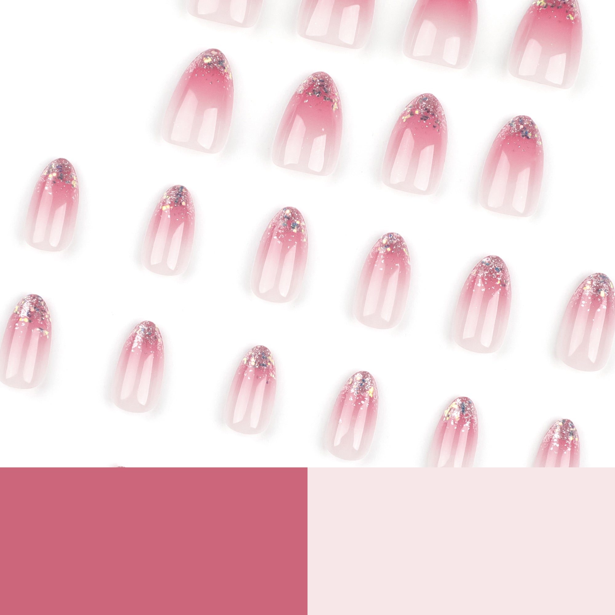 Pink White Ombre Holographic Glitter Tip Press-On Nails