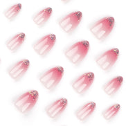 Pink White Ombre Holographic Glitter Tip Press-On Nails