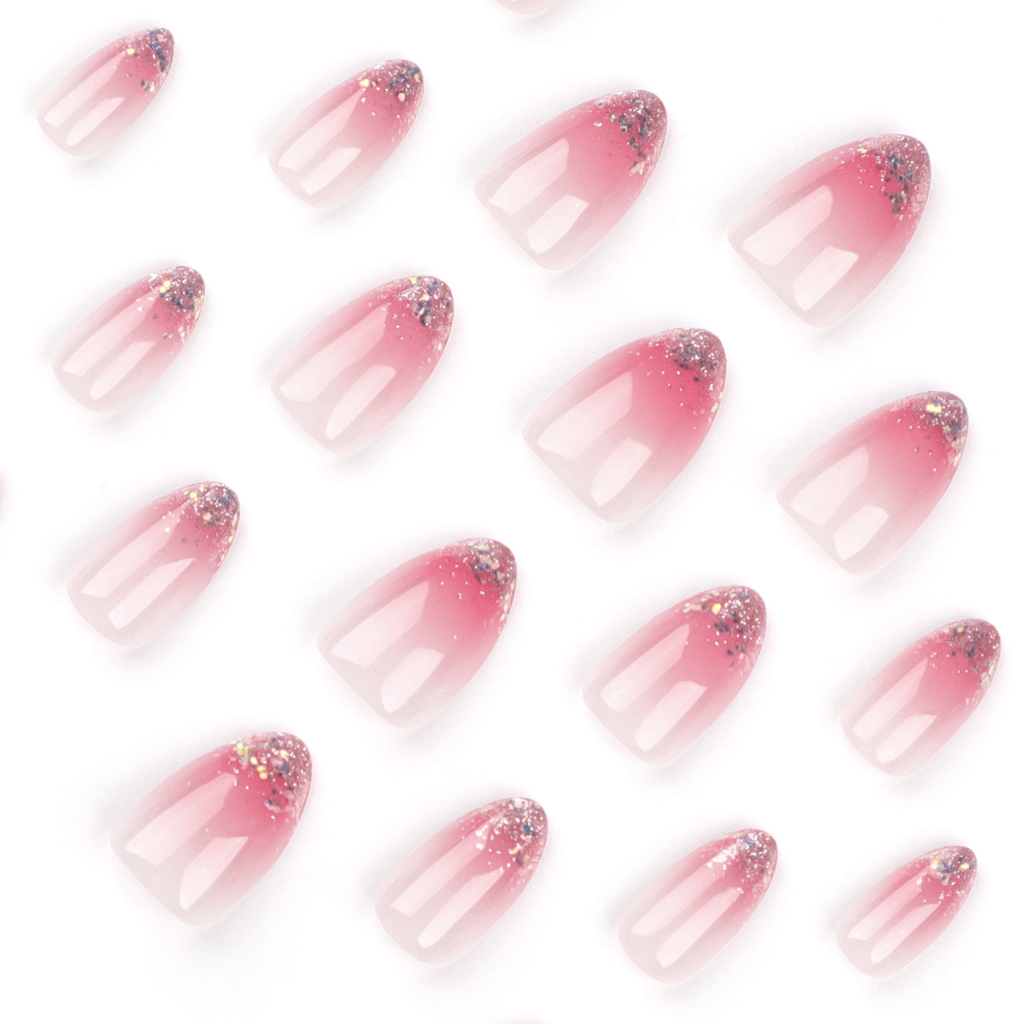 Pink White Ombre Holographic Glitter Tip Press-On Nails