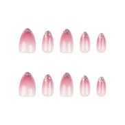 Pink White Ombre Holographic Glitter Tip Press-On Nails