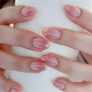 Pink White Ombre Holographic Glitter Tip Press-On Nails